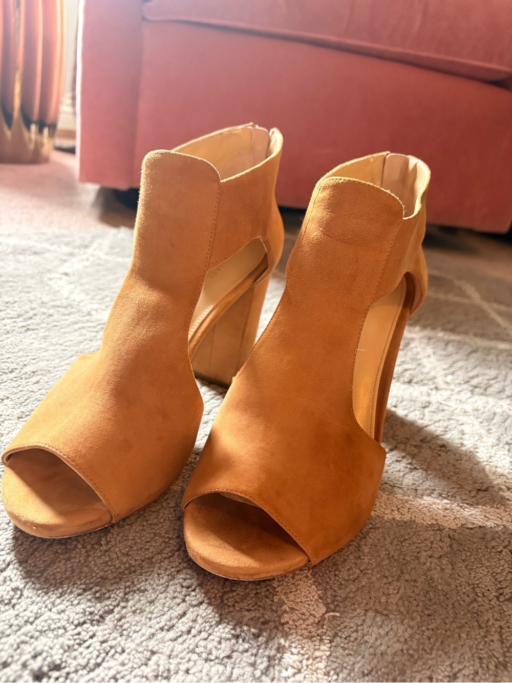 Michael Kors Open-Toe Suede Block Heel Booties - Brown/Tan